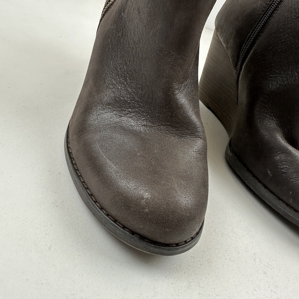 Lucky Brand Yorque Wedge Boots Size 9.5 Brown Leather Faux Fur Lined Side Zip - Picture 8 of 12